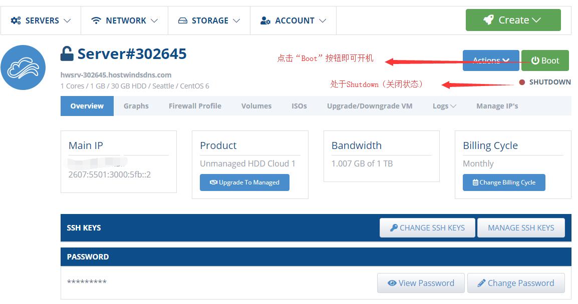 Hostwinds VPS不能访问，因为处于关机状态