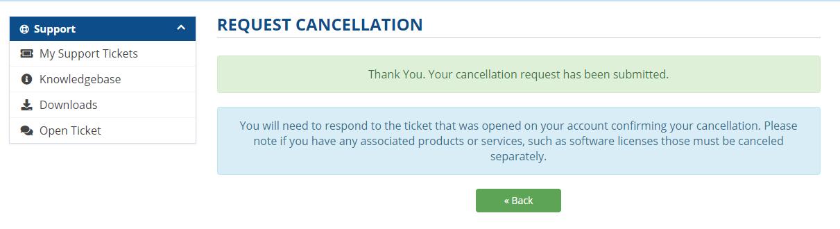 Hostwinds 取消服务提交成功
