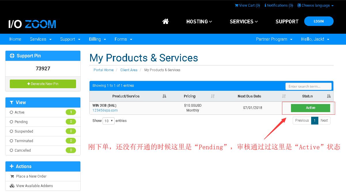 IO Zoom美国 Windows VPS 产品服务界面
