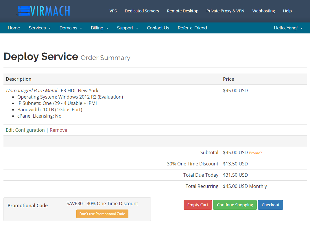 VirMach纽约机房E3 16GB内存1TB硬盘1Gbps/10TB流量月付低至31美元-国外主机测评