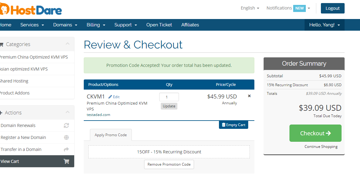 HostDare美国三网CN2 GIA/美国CN2 GT有货，1核756M，$39/年起-国外主机测评