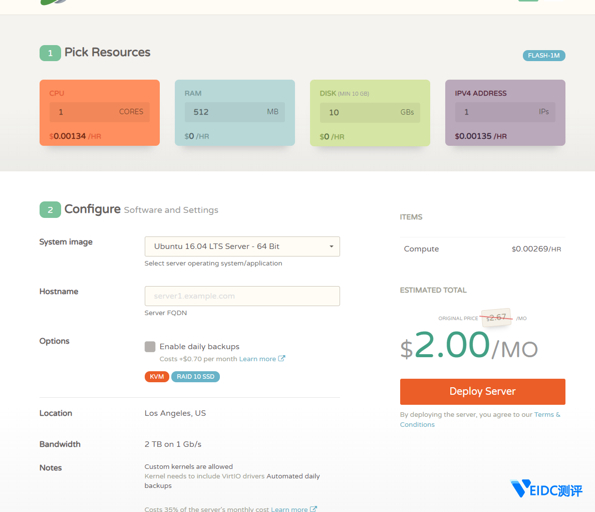 CloudCone：$2/ 月/512MB内存/10GB SSD空间/2TB流量/1Gbps端口/KVM/洛杉矶CN2 GIA-国外主机测评