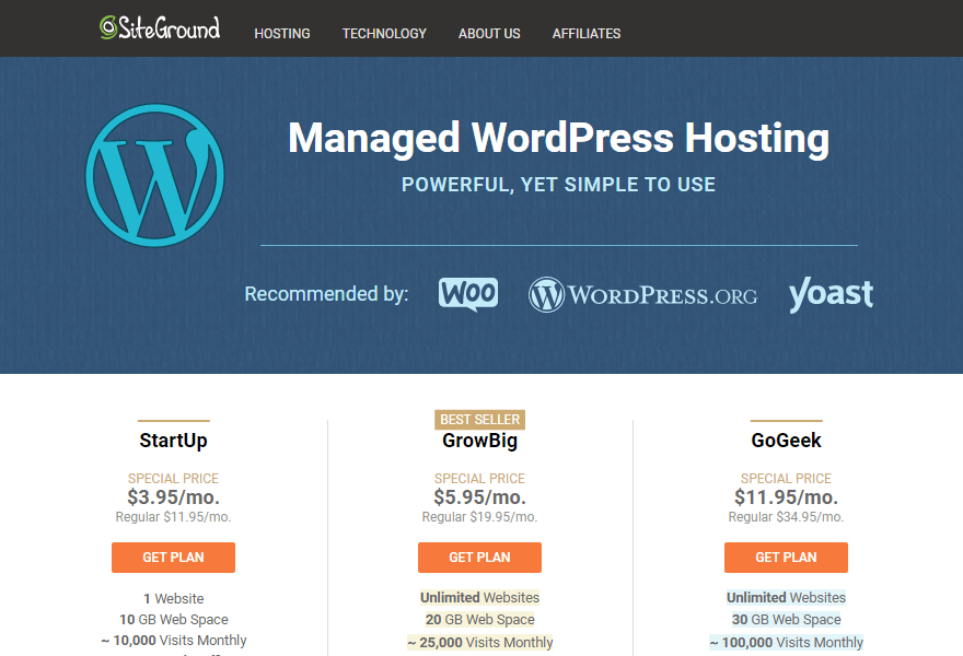 siteground套餐方案