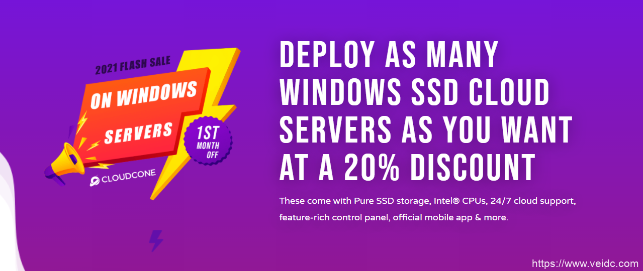 CloudCone：洛杉矶Windows VPS首月8折，$13.99/月起，免费Windows许可-国外主机测评