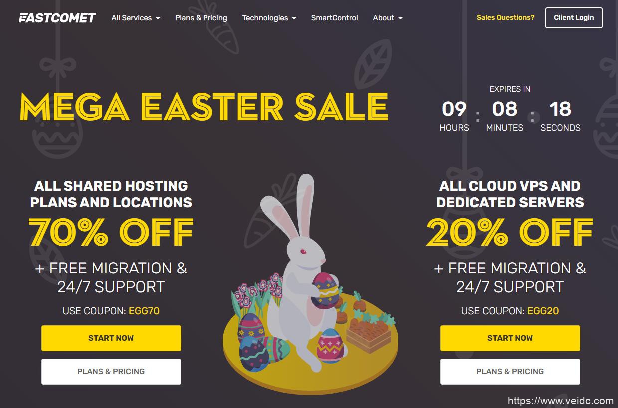 FastComet主机超级复活节特卖：日本主机/美国等全球10大数据中心cPanel共享主机/外贸主机年付低至35刀，赠送免费域名转入-国外主机测评