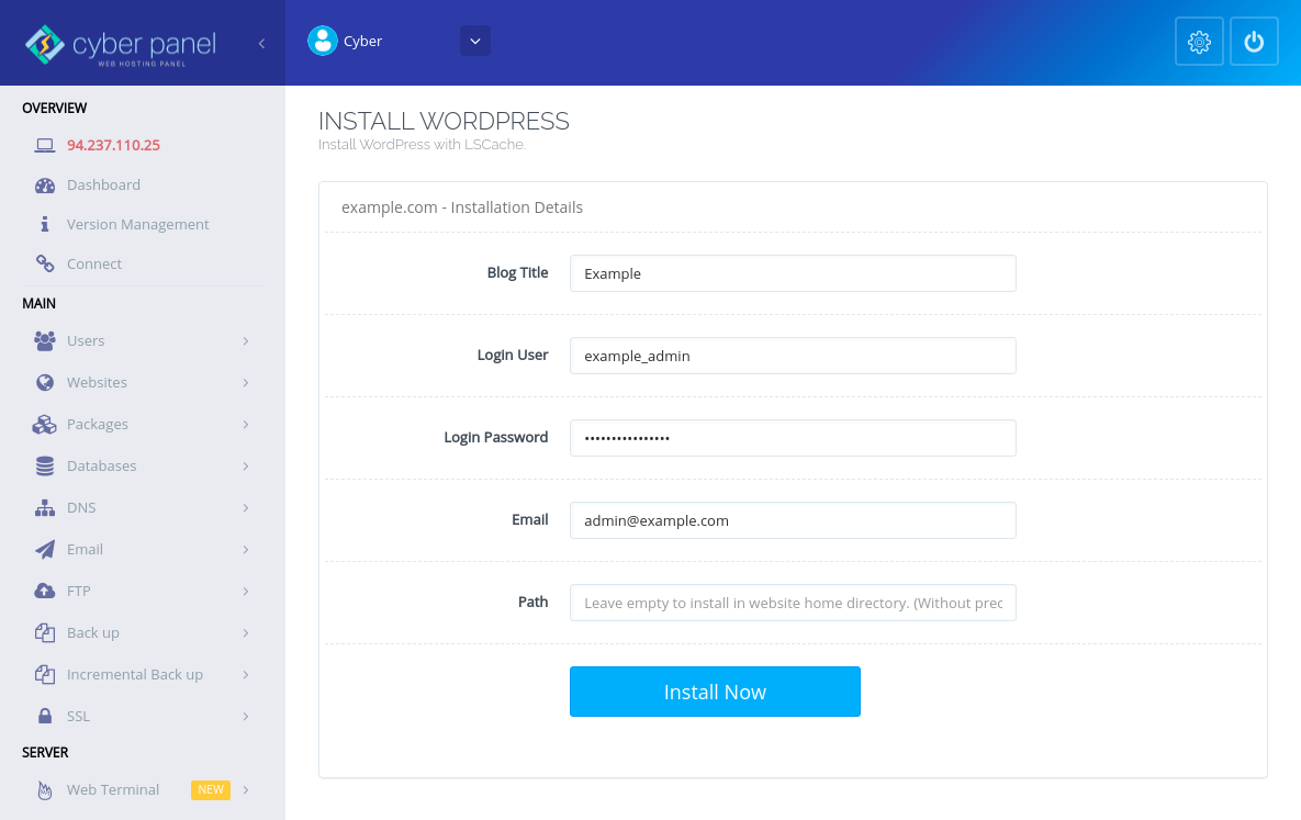 Cyber​​Panel配置WordPress