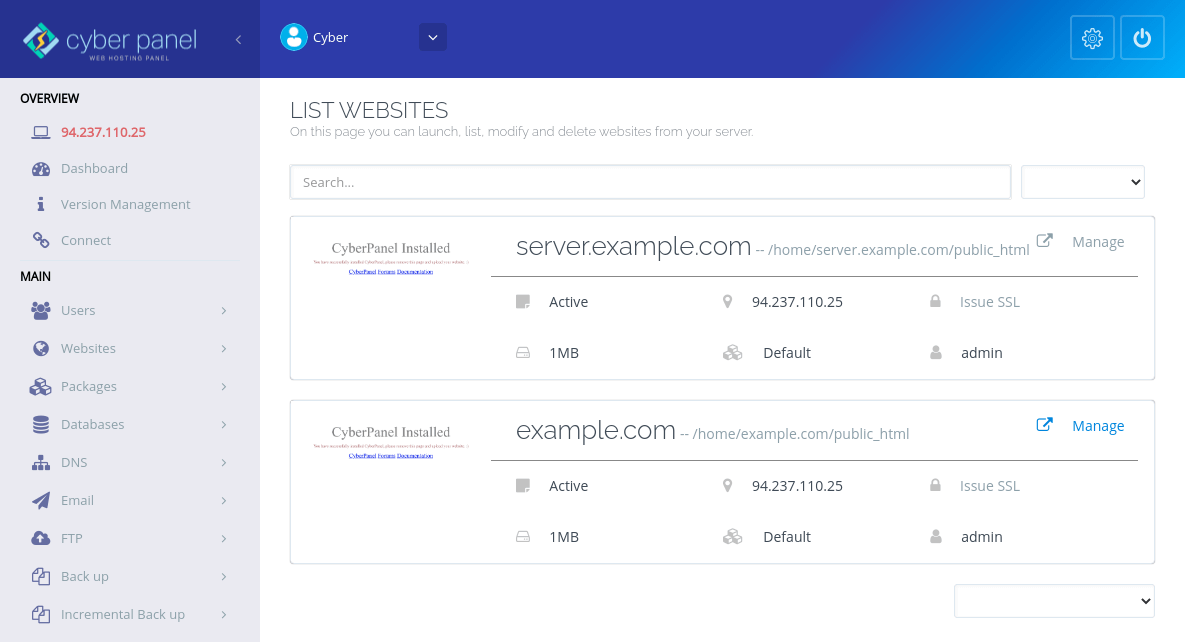 Cyber​​Panel管理网站