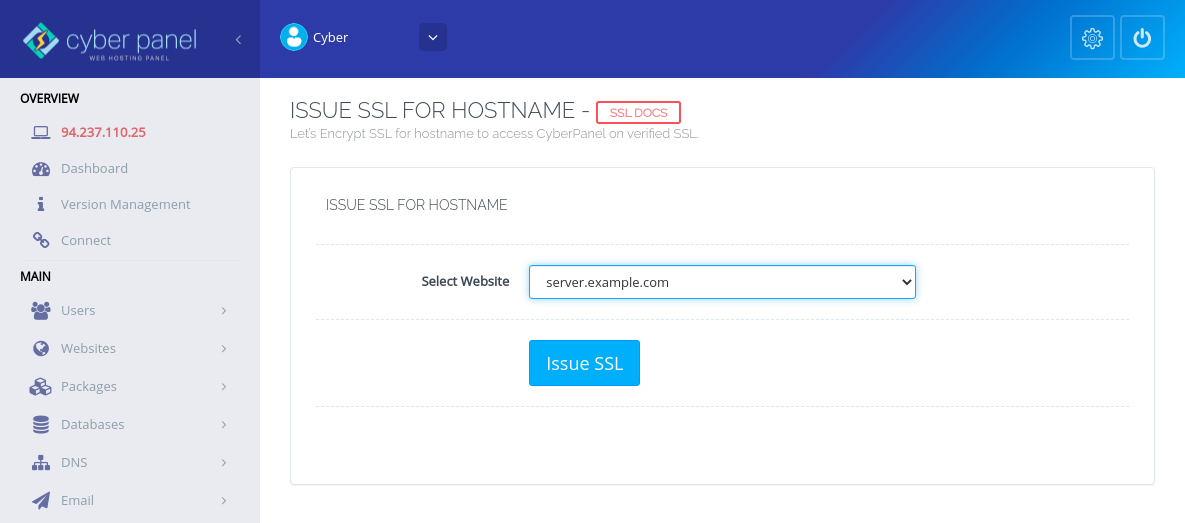 Cyber​​Panel发布主机名SSL