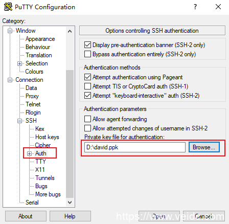 单击【Browse】，选择并打开密钥的存储路径。