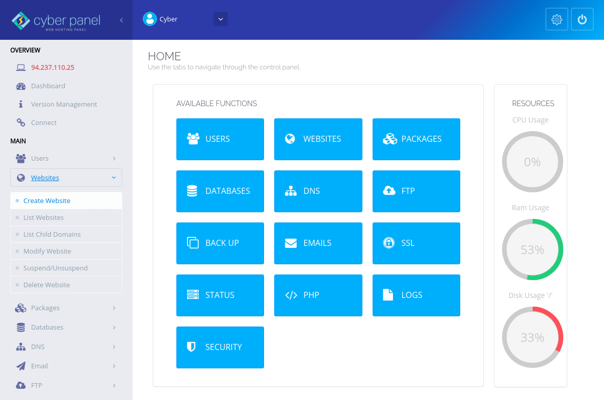 Cyber​​Panel创建网站