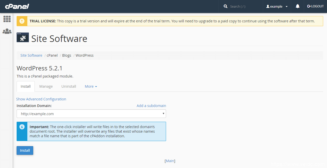 cPanel安装WP站点