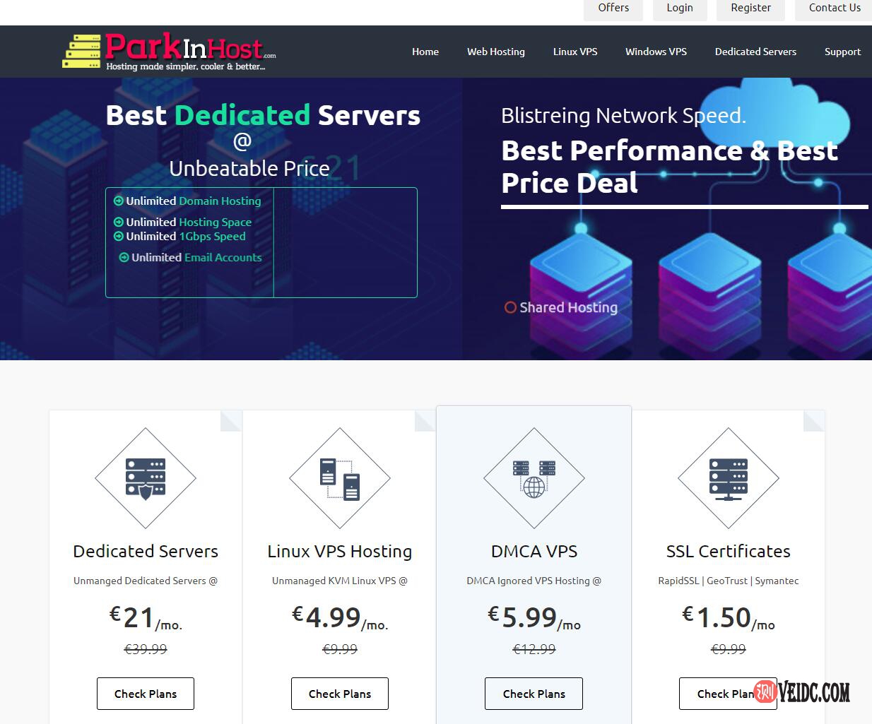 ParkinHost：俄罗斯离岸主机，抗投诉VPS，200Mbps带宽/莫斯科CN2线路/不限流量/无视DMCA/7折促销月付仅5.97欧元-国外主机测评