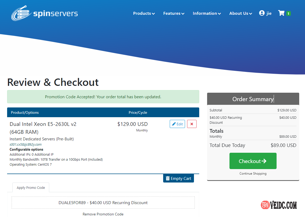spinservers：美国达拉斯双路E5-2630L v2服务器$89/月(10Gbps,64G内存)-国外主机测评