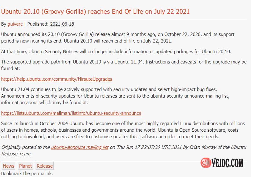 Ubuntu 20.10 将于 7 月停止支持，请尽快升级-国外主机测评