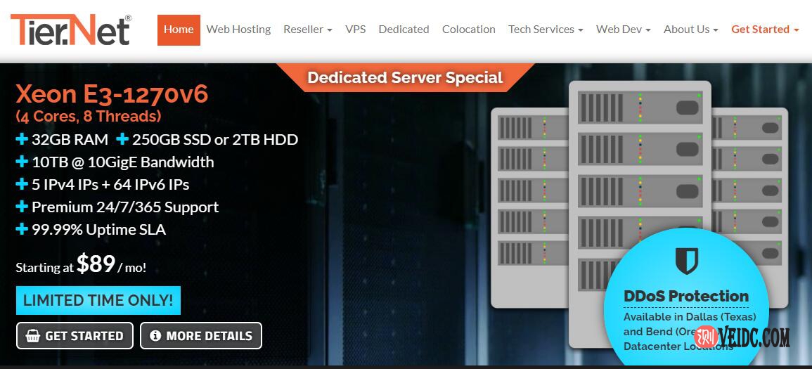 Tier.Net：全托管VPS/美国6大机房可选/1核4G内存50GB SSD年付90美元/双 E5-2670/64GB/2TB硬盘/10Gbps端口/$69/月-国外主机测评