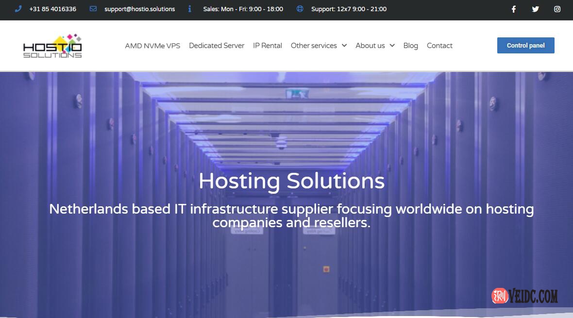 Hostio ：荷兰AMD平台超高性能VPS/10Gbps带宽/2核2G内存+5T流量/€5/月-国外主机测评