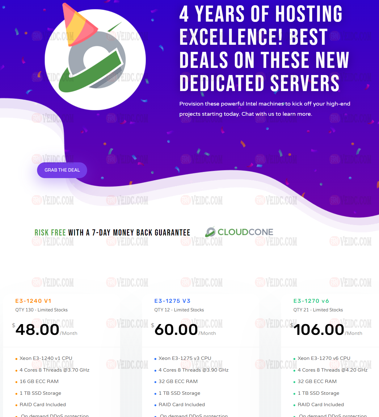 CloudCone：美国洛杉矶Intel服务器促销/E3-1240/16G/1TB SSD/1Gbps端口15T或100M不限流量/月付$48-国外主机测评