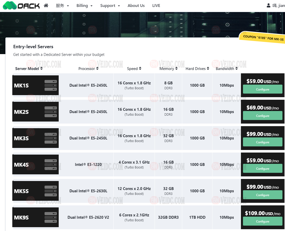 MOACK：韩国便宜服务器/双E5-2630L 12核/32GB内存/1T硬盘/10M不限流量/$35.64/月-国外主机测评