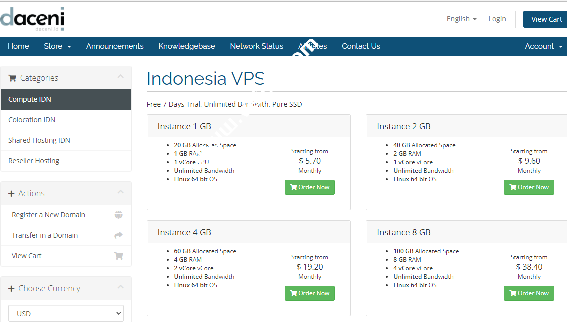 Daceni：印度尼西亚vps，1核/1G/20G/不限流量/100Mbps带宽，月付$5.7起-国外主机测评