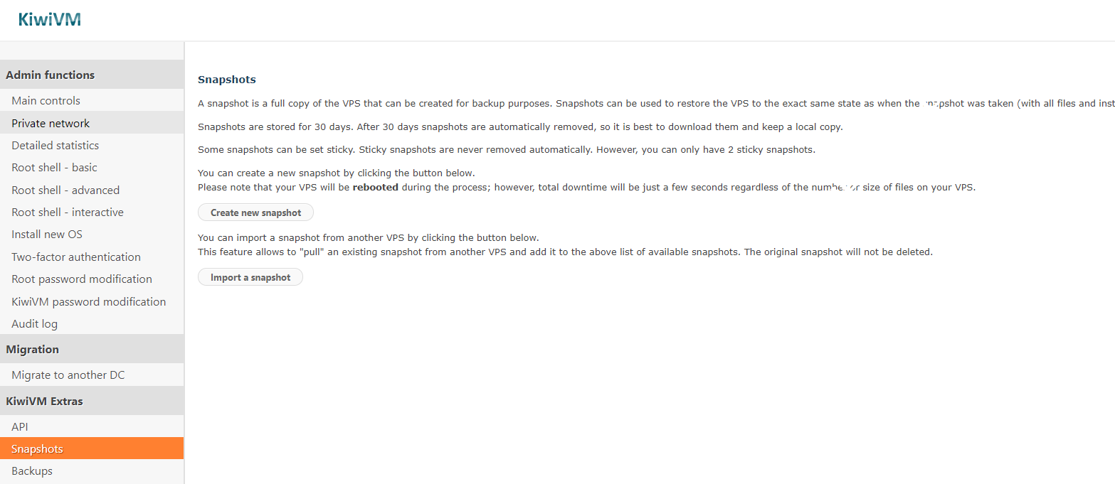 搬瓦工KiwiVM后台Snapshots和Backups功能的区别和作用-国外主机测评