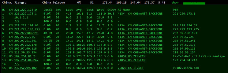 搬瓦工DC8 CN2 去程测试情况