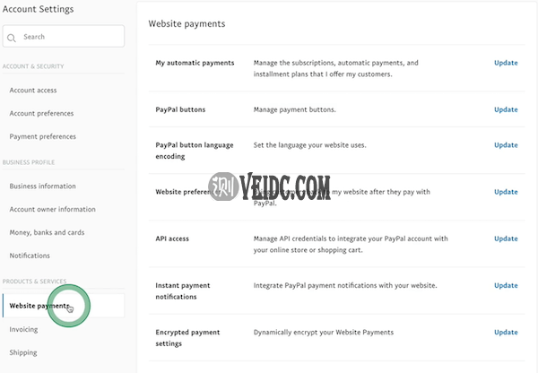点击“Website payments”