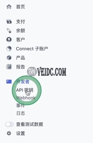 找到“开发者”下的“API秘钥”