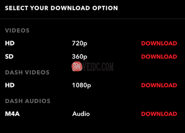 不同清晰度的下载选项