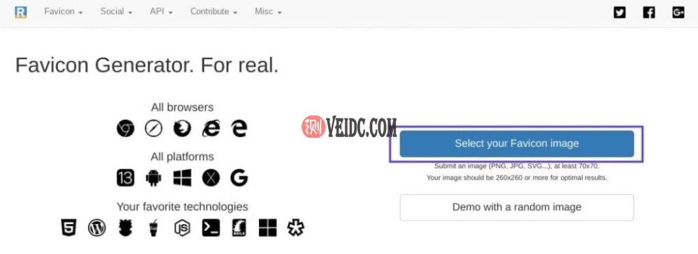 在RealFaviconGenerator上上传网站图标源图像