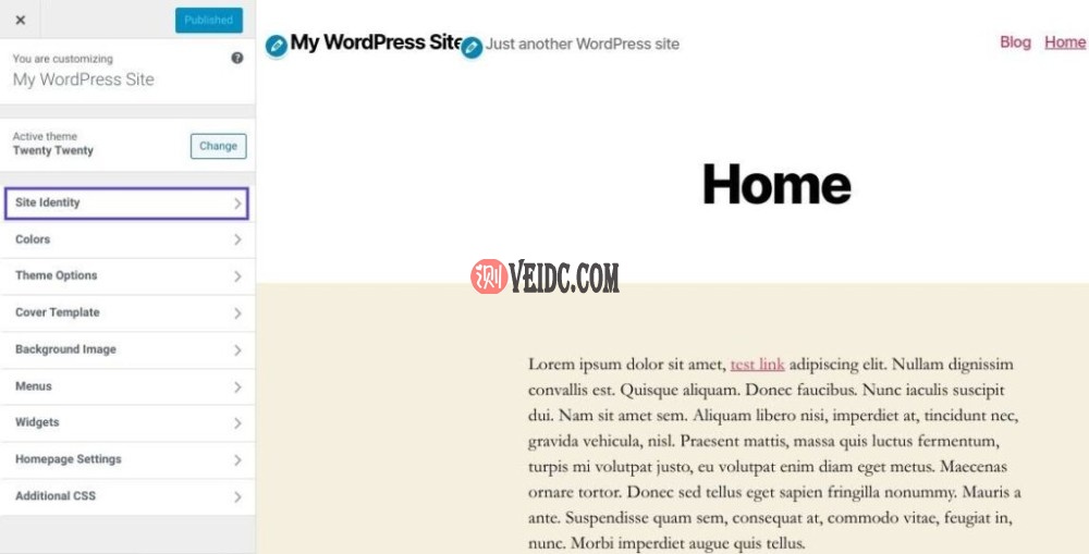 WordPress定制器中的“站点身份”选项