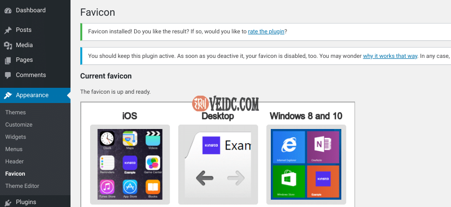 预览WordPress网站图标显示方式的界面