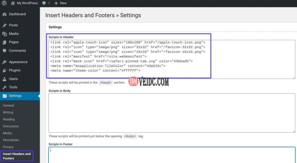 使用插入页眉和页脚插件添加网站图标代码