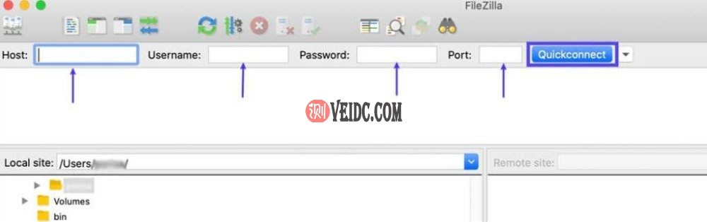 将您服务器的SFTP凭据输入到您的FTP客户端