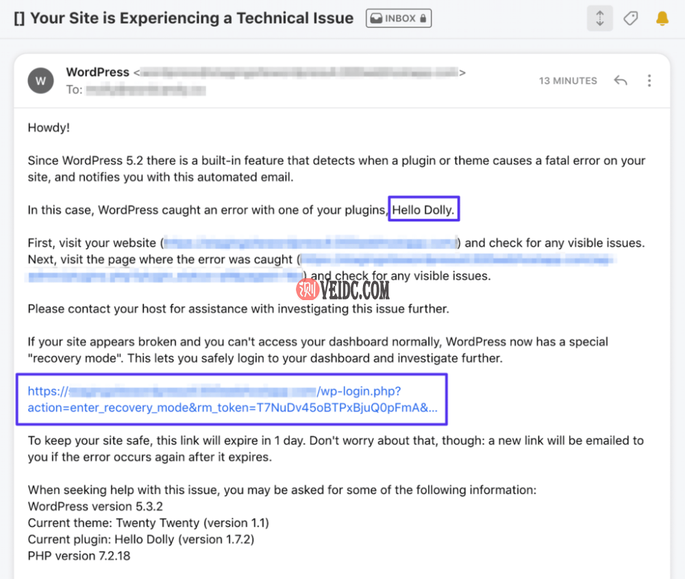 “此站点正遇到技术问题”错误的管理员电子邮件