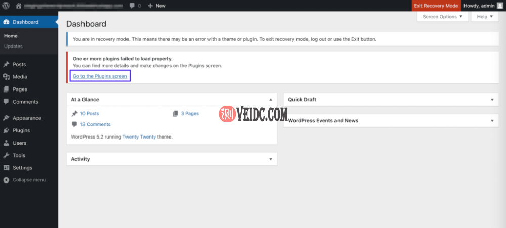 WordPress恢复模式
