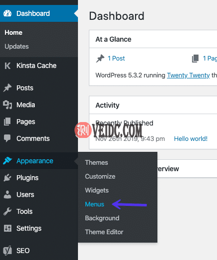 访问WordPress仪表盘中的菜单编辑器