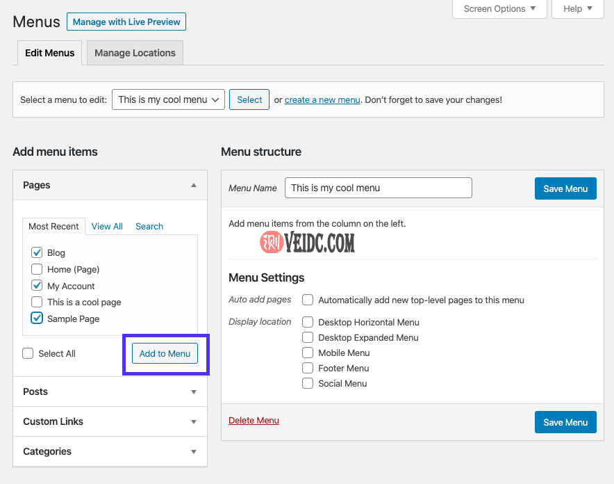 将页面添加到菜单