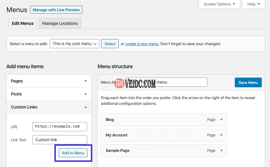 向菜单添加自定义链接