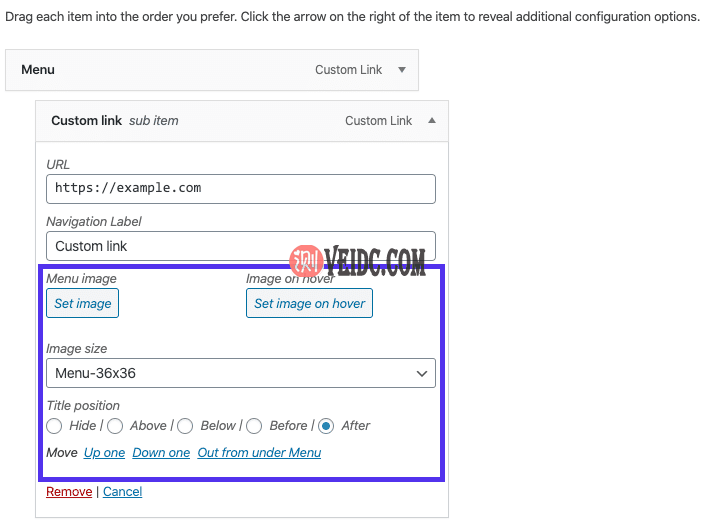 菜单编辑器中的菜单图像部分