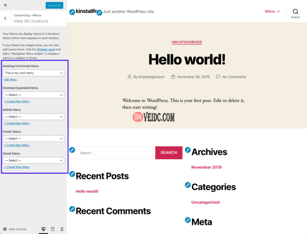 定制器中WordPress菜单的实时预览