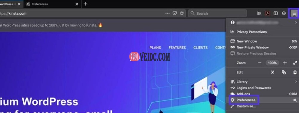 从菜单图标中选择首选项选项