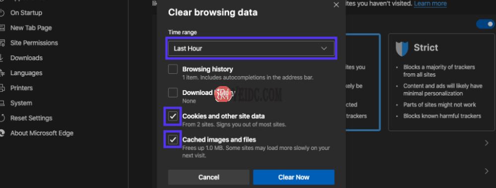 选择一个时间范围，该时间段内的所有cookie都将被删除