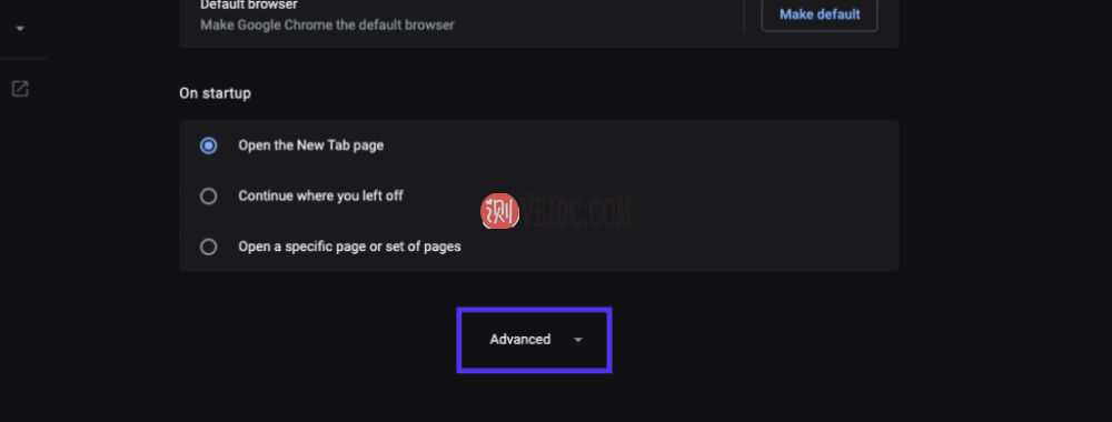 单击设置页面底部的高级按钮