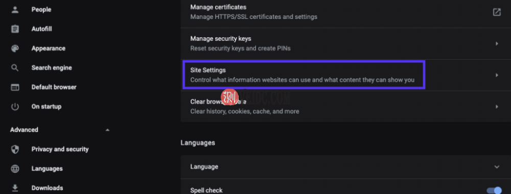 进入站点设置将让您调整站点保存cookie的方式
