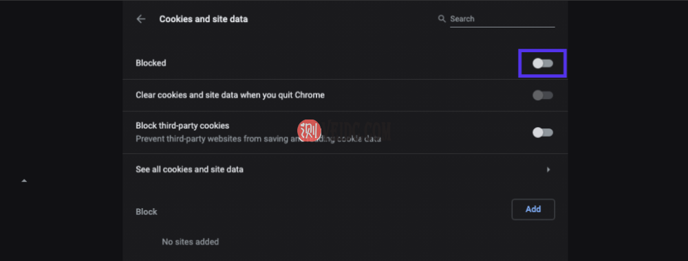 单击切换按钮让站点保存 cookie