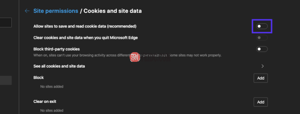 确保Edge允许保存cookie