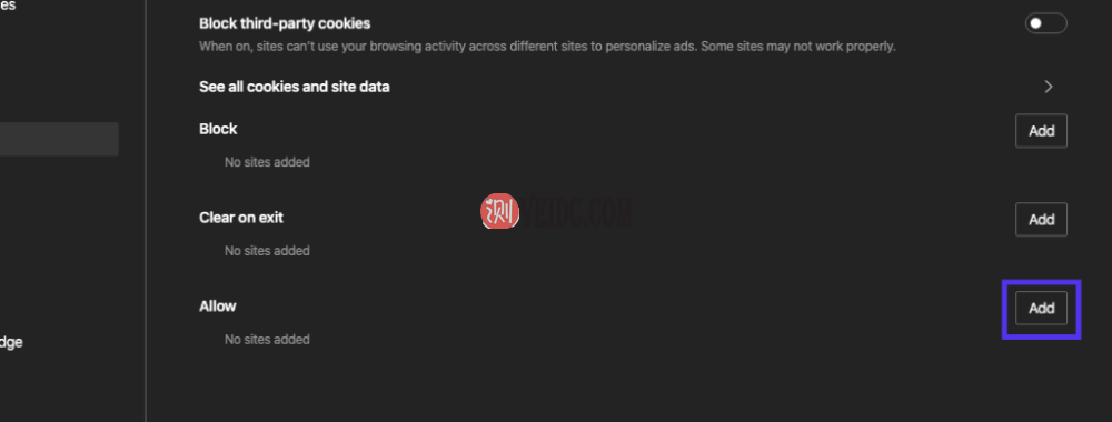 尝试将出现错误的特定站点添加到允许站点列表中
