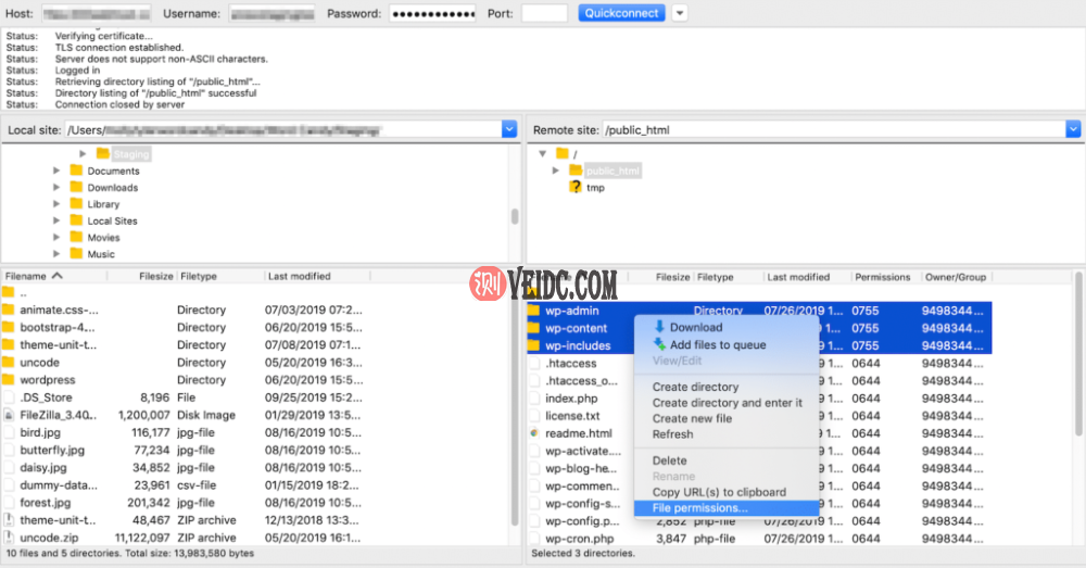 通过FTP选择文件权限选项
