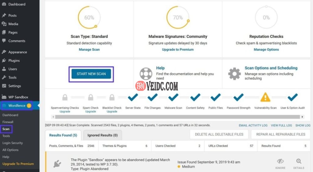 在Wordfence中运行恶意软件扫描