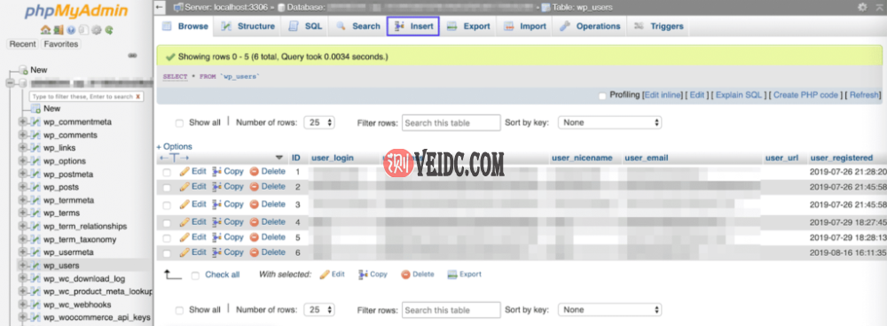 更改wp_users表中的用户信息